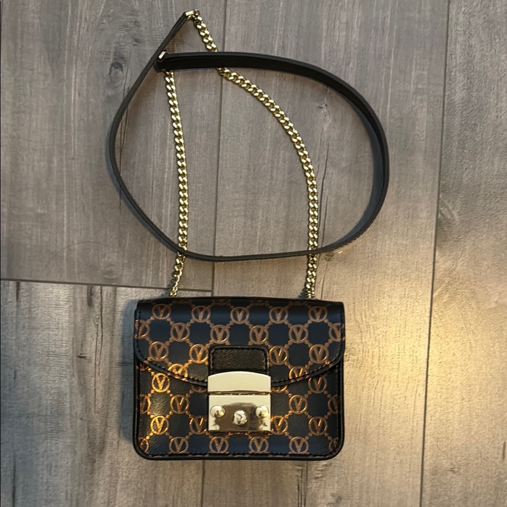 Valentino Black and Gold Chain Bag